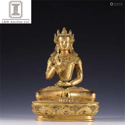 A Chinese Gilt Bronze Guanyin Statue