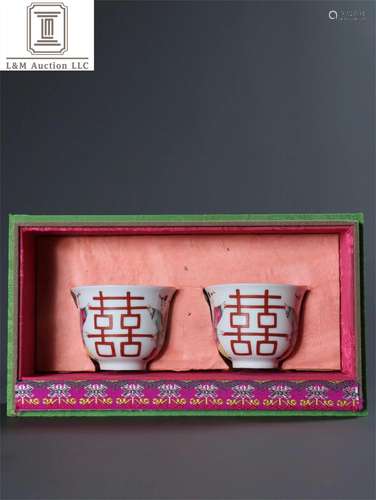 A Pair of Famille Rose Porcelain Cups