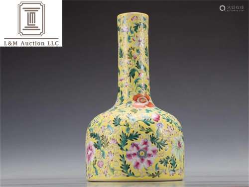 A Chinese Yellow Glazed Famille Rose Porcelain Vase