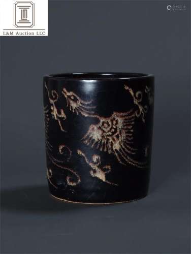 A Chinese Jizhou Kiln Porcelain Brush Pot