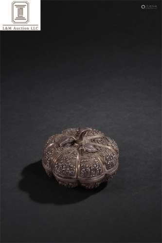A Chinese Sterling Silver Pumpkin Container