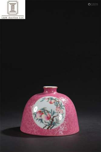 A Chinese Red Glazed Famille Rose Porcelain Vase