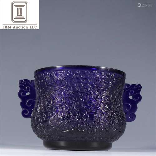 A Chinese Coloured Glass Double Ear Incense Burner