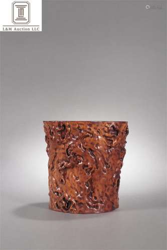 A Chinese Carved Rosewood Brush Pot