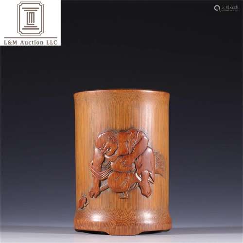 A Chinese Carved Bamboo Brush Pot