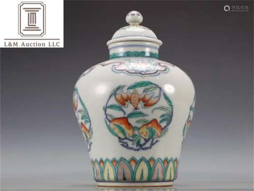 A Chinese Dou-Cai Glazed Porcelain Fu Shou Jar