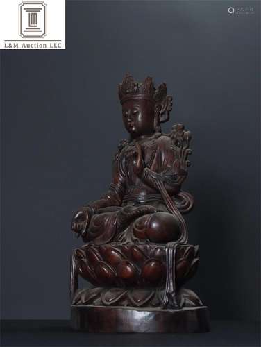 A Chinese Carved Hardwood Guanyin Statue