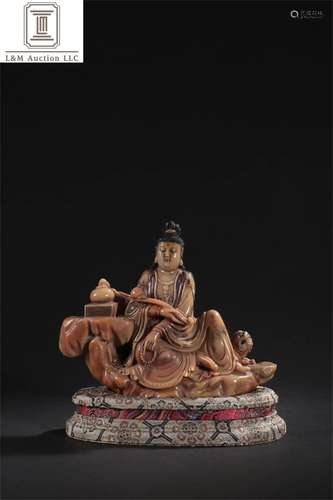 A Chinese Shoushan Stone Guanyin Statue