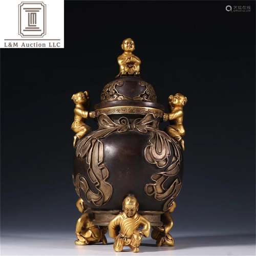 A Chinese Gilt Bronze Incense Burner