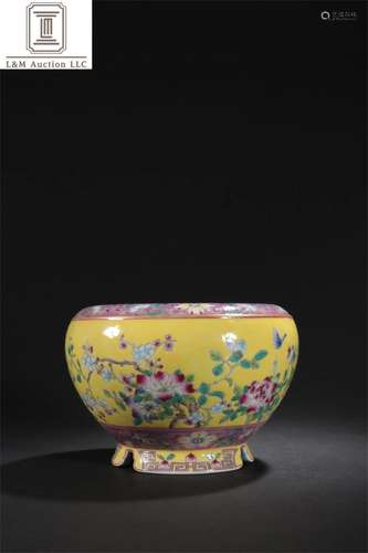 A Chinese Yellow Glazed Famille Rose Porcelain Brush