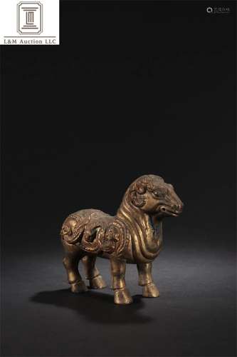 A Chinese Gilt Bronze Goat Shaped Ornament/Decoration