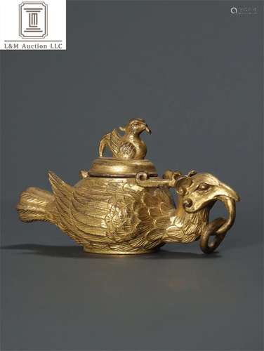 A Chinese Gilt Bronze Flower and Bird Brush Washer