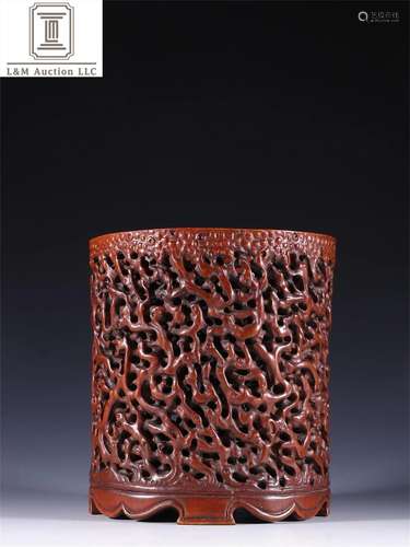 A Chinese Carved Bamboo Brush Pot