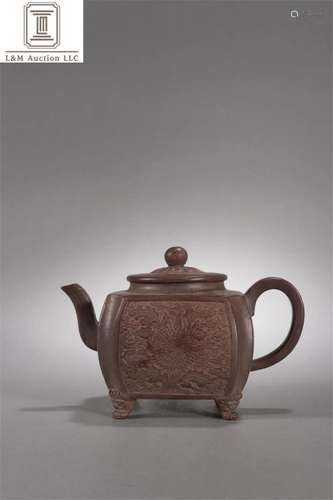 A Chinese Yixing Zisha Flower Patterned Teapot