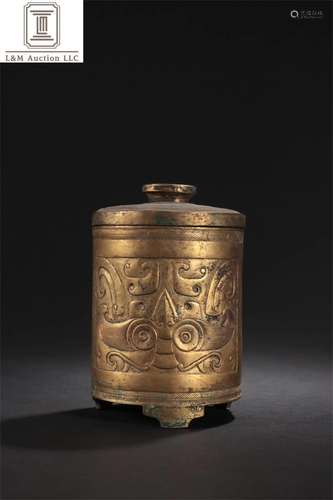 A Chinese Gilt Bronze Beast Patterned Lidded Jar