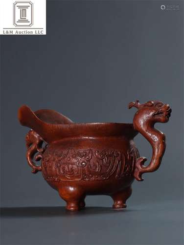 A Chinese Carved Bamboo Double Ear Cup