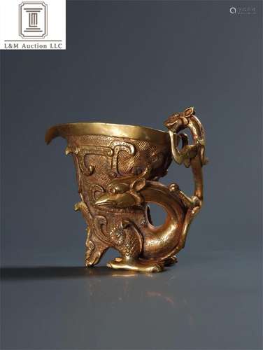 A Chinese Gilt Bronze Phoenix Wine Cup