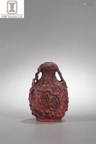 A Chinese Carved Bamboo Double Ear Vase