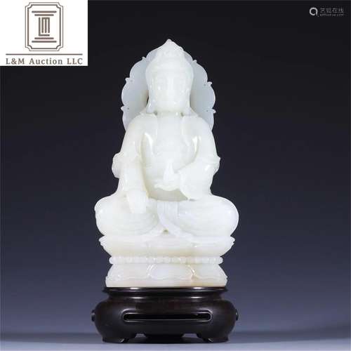 A Chinese Carved Jade Guanyin Statue