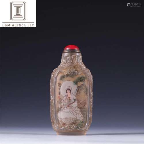 A Chinese Carved Jade Guanyin Patterned Snuff Bottle