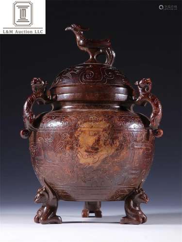 A Chinese Carved Jade Beast Patterned Incense Burner