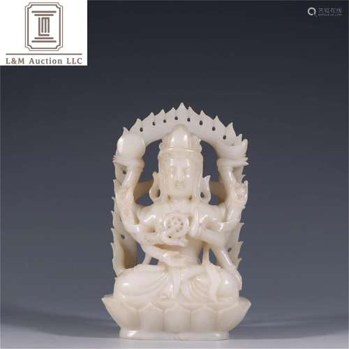 A Chinese Carved Jade Guanyin Statue