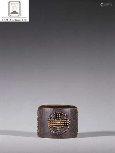 A Chinese Agarwood & Gilt Silver Thumb Ring