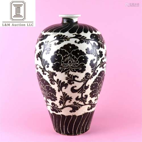 A Chinese Cizhou Kiln Flower Porcelain Meiping Vase