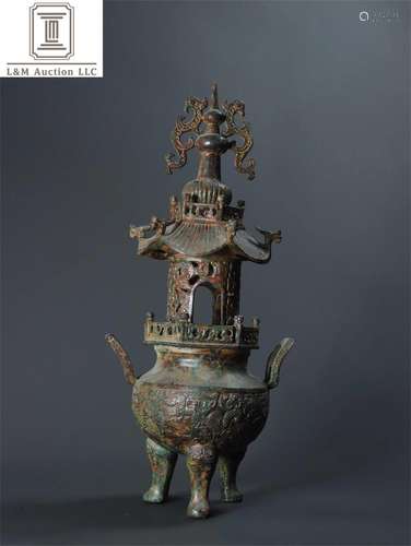 A Chinese Bronze Beast Shaped Incense Burner