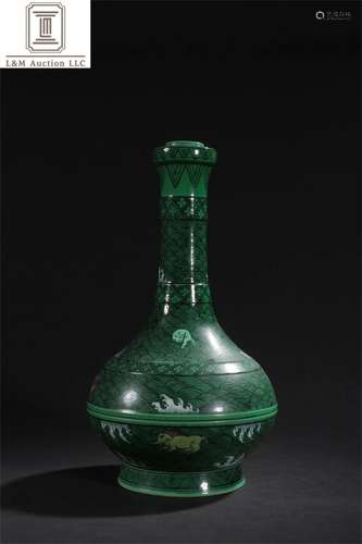 A Chinese Green Glazed Porcelain Beast Patterned Vase