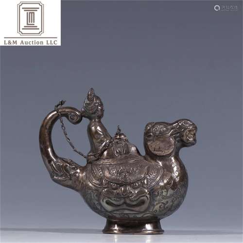 A Chinese Sterling Silver Figure Patterned Teapot