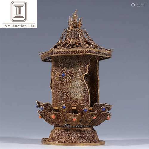 A Gilt Bronze & Jade Buddha and Niche