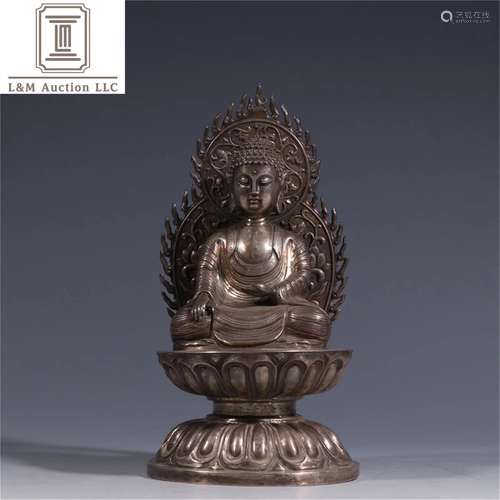 A Chinese Stering Silver Sakyamuni Buddha Statue