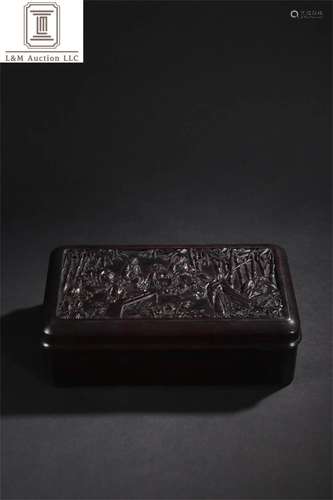 A Chinese Zitan Wood Container with Lid