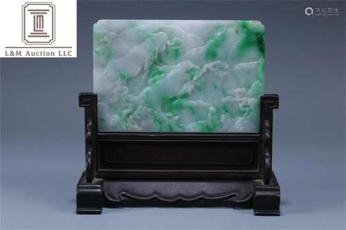 A Chinese Jadeite Table Screen with Figure and Story