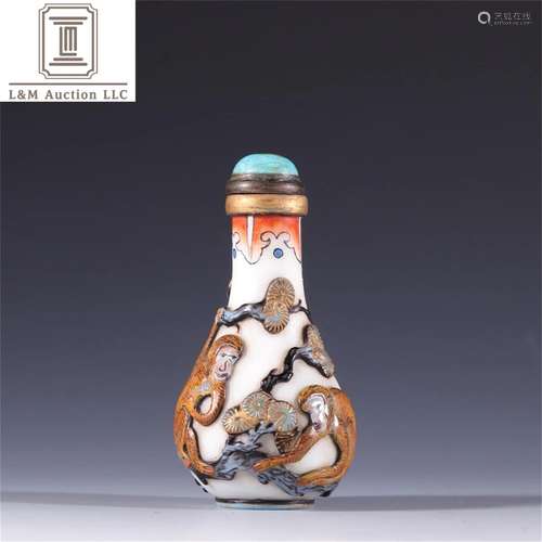 A Chinese Colored Glass Snuff Bottle with Monkey