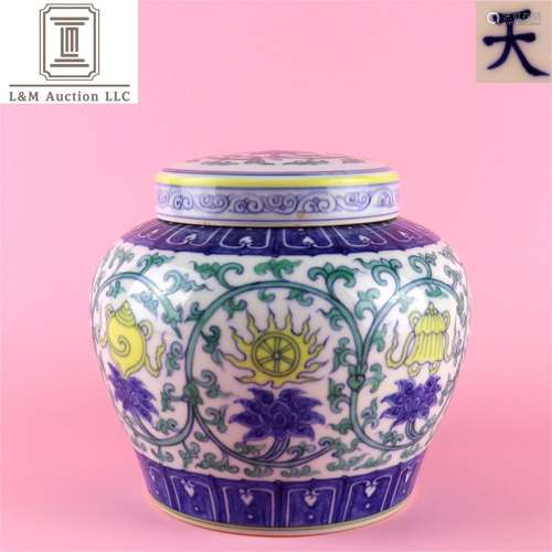 A Chinese Dou-Cai Lotus Porcelain Lidded Jar