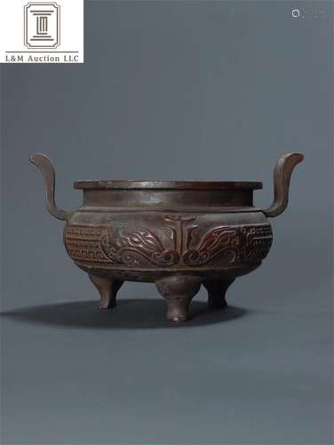 A Chinese Bronze Beast Patterned Incense Burner