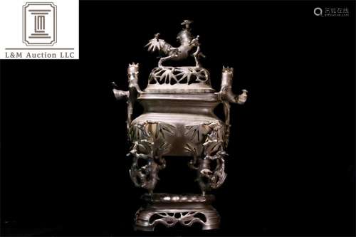 A Chinese Bronze Bamboo Patterned Incense Burner