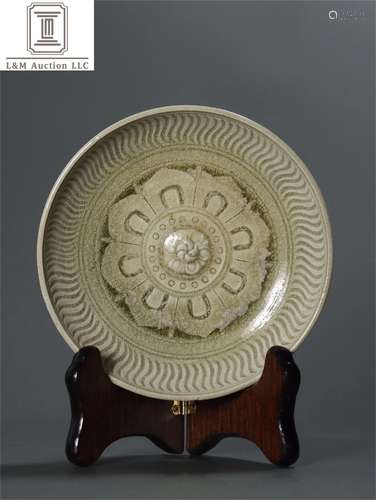 A Chinese Celadon Glazed Porcelain Flower Plate