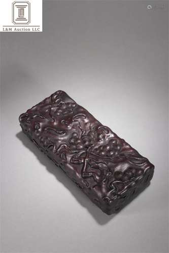 A Chinese Carved Agarwood Container with Lid