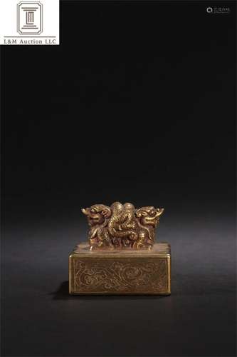 A Chinese Gilt Bronze Dragon Topped Seal