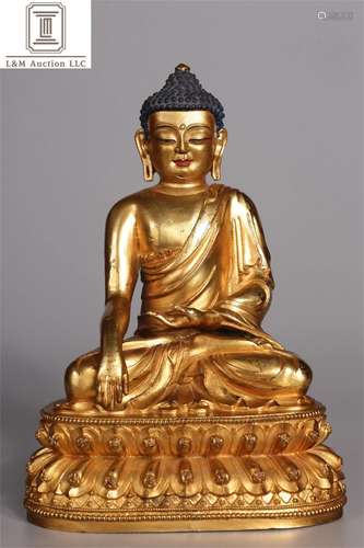 A Chinese Gilt Bronze Sakyamuni Buddha Statue