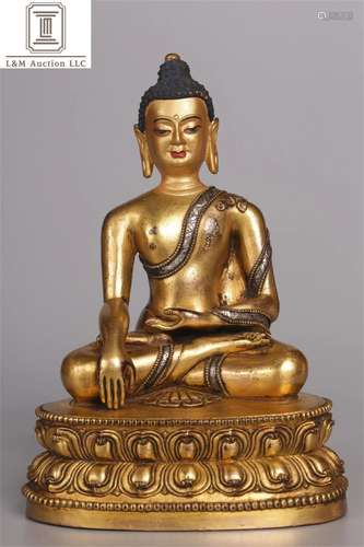 A Chinese Gilt Bronze Sakyamuni Buddha Statue