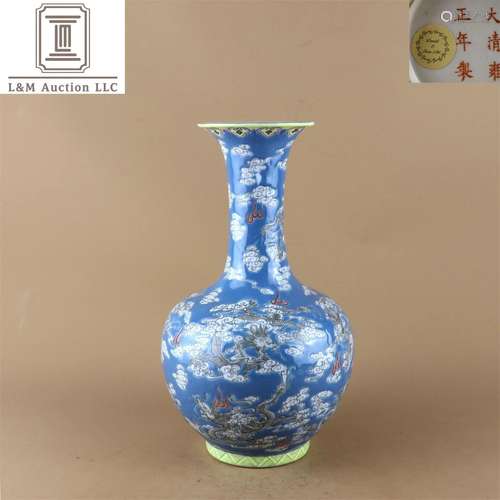 A Chinese Blue Glazed Porcelain Long Neck Vase