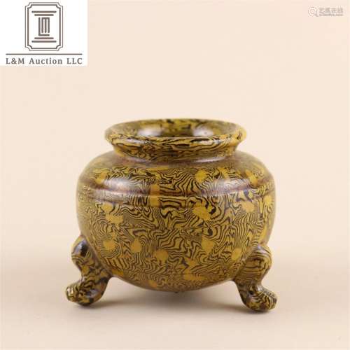 A Chinese Yellow Glazed Porcelain Tripod Incense Burner