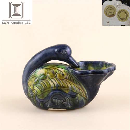 A Chinese San-Cai Glazed Duck Shaped Porcelain Cup