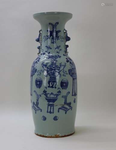 Chinese porseleinen vaas met blauw/wit vazendecor - Hoogte 5...