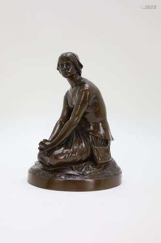 CHAPU get. 'Zittende dame' bronzen beeld met stempel...