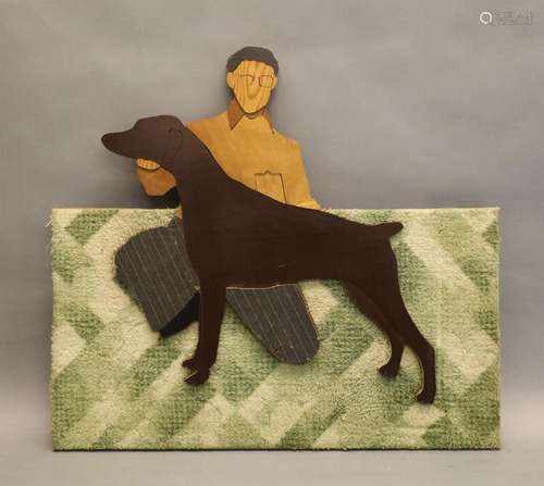 CELIE Pieter get. 'Man met hond' houtcollage 93 x 10...